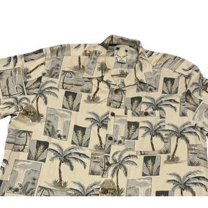 Banana Cabana Hawaiian XXL 2XL Silk Camp Shirt‎ Short Sleeve button beach resort